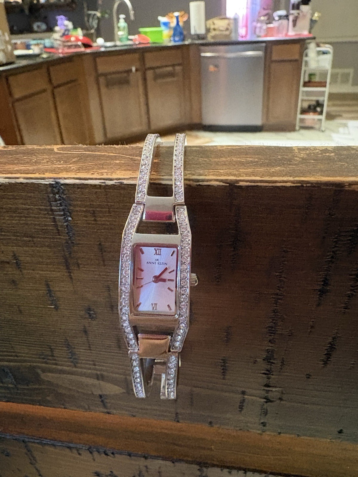 Vintage Anne Klein Ladies Silvery Watch Bangle Bracelet Rhinestones Sparkle