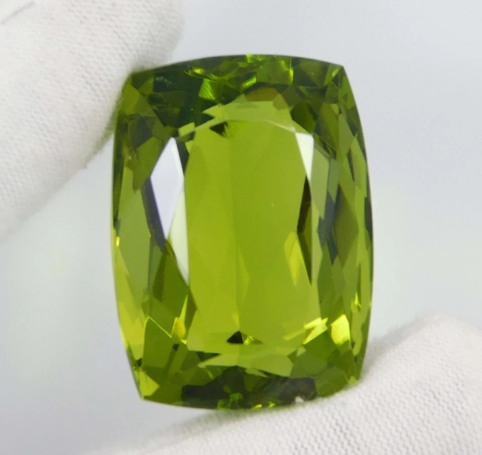 100 CT Certified Green Peridot Cushion Cut Flawless Certified Loose Gemstone