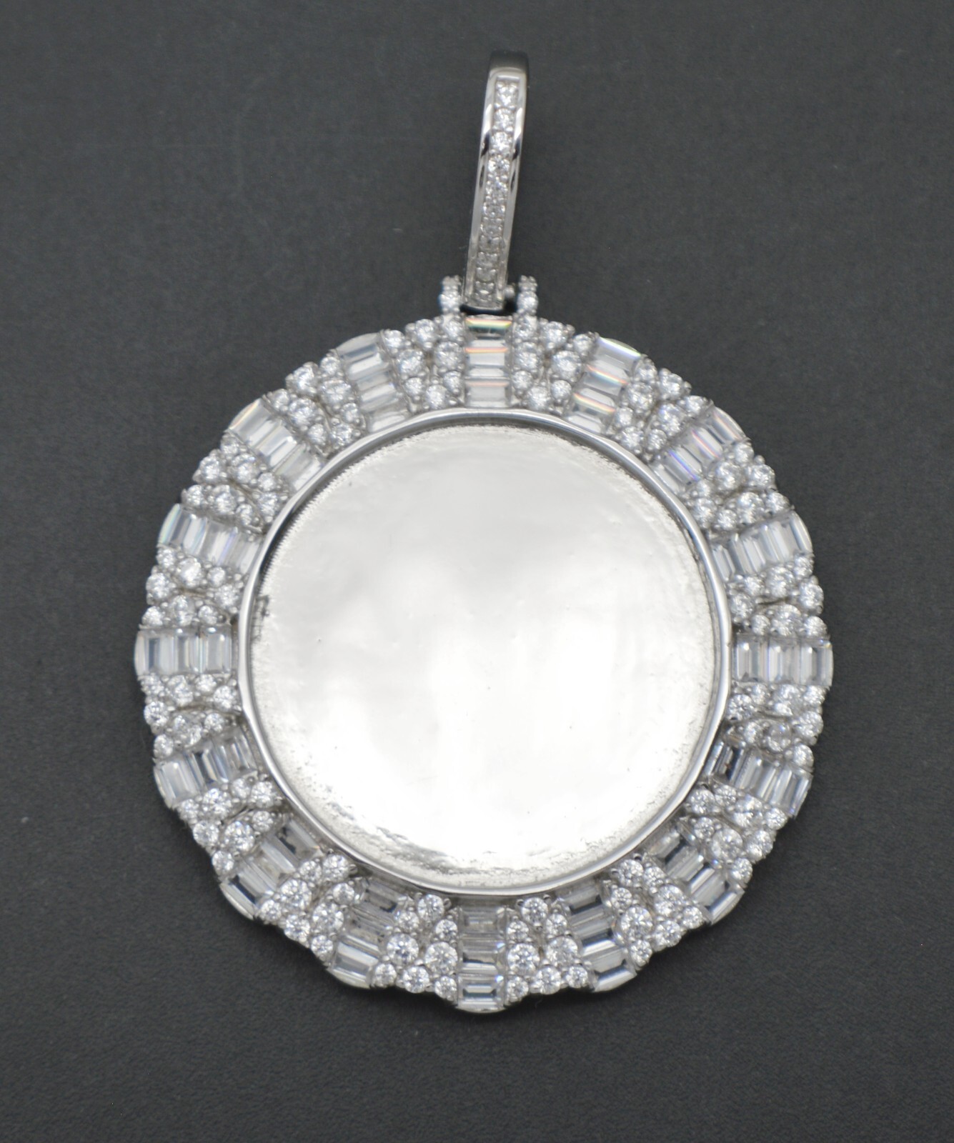 925 Parts Per 1000 Sterling Silver CZ Round Cut Memory Pendant Charm 14.1 Grams
