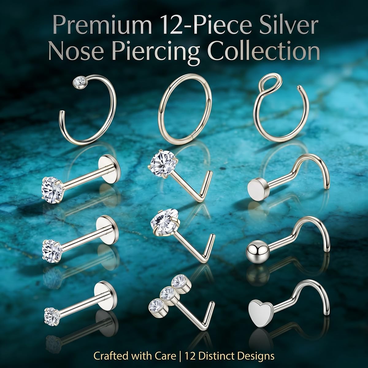 20G Nose Rings Hoop Set for Women, 12PCS 20G/7MM, 20G(0.8MM)-Sliver