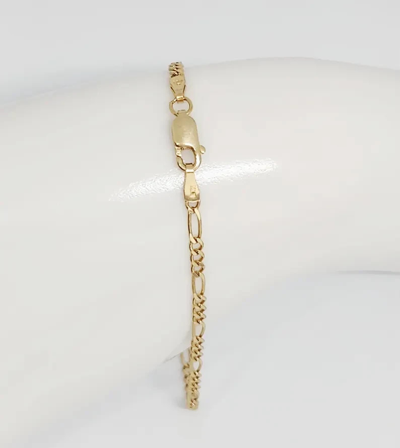 10K Yellow Gold Hollow Figaro Bracelet Real Gold Chain Unisex Jewelry 2mm-6.5mm