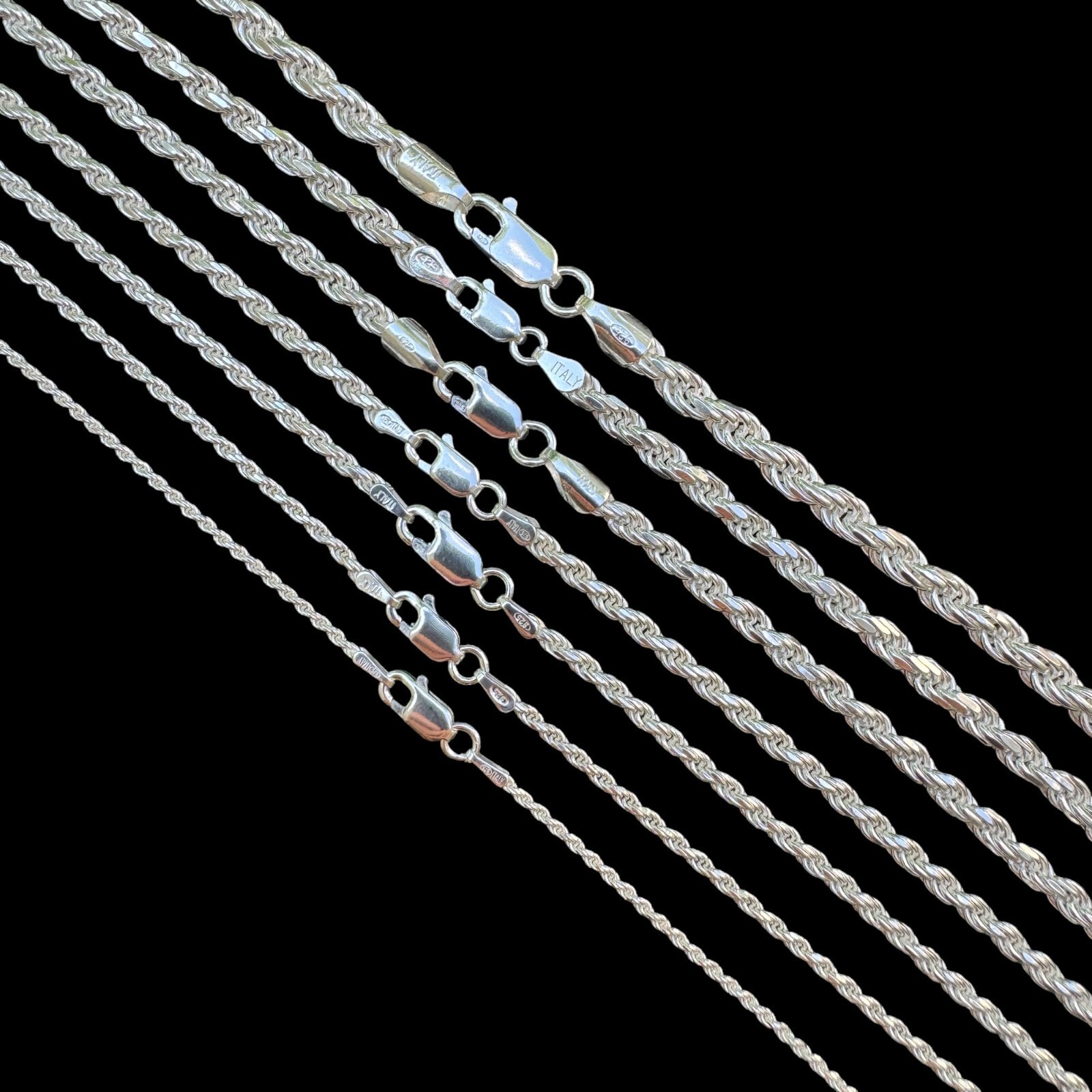 Cadena Rope Plata Esterlina 925 Real Hombre Mujer 1.5-5mm Italia 16-30″
