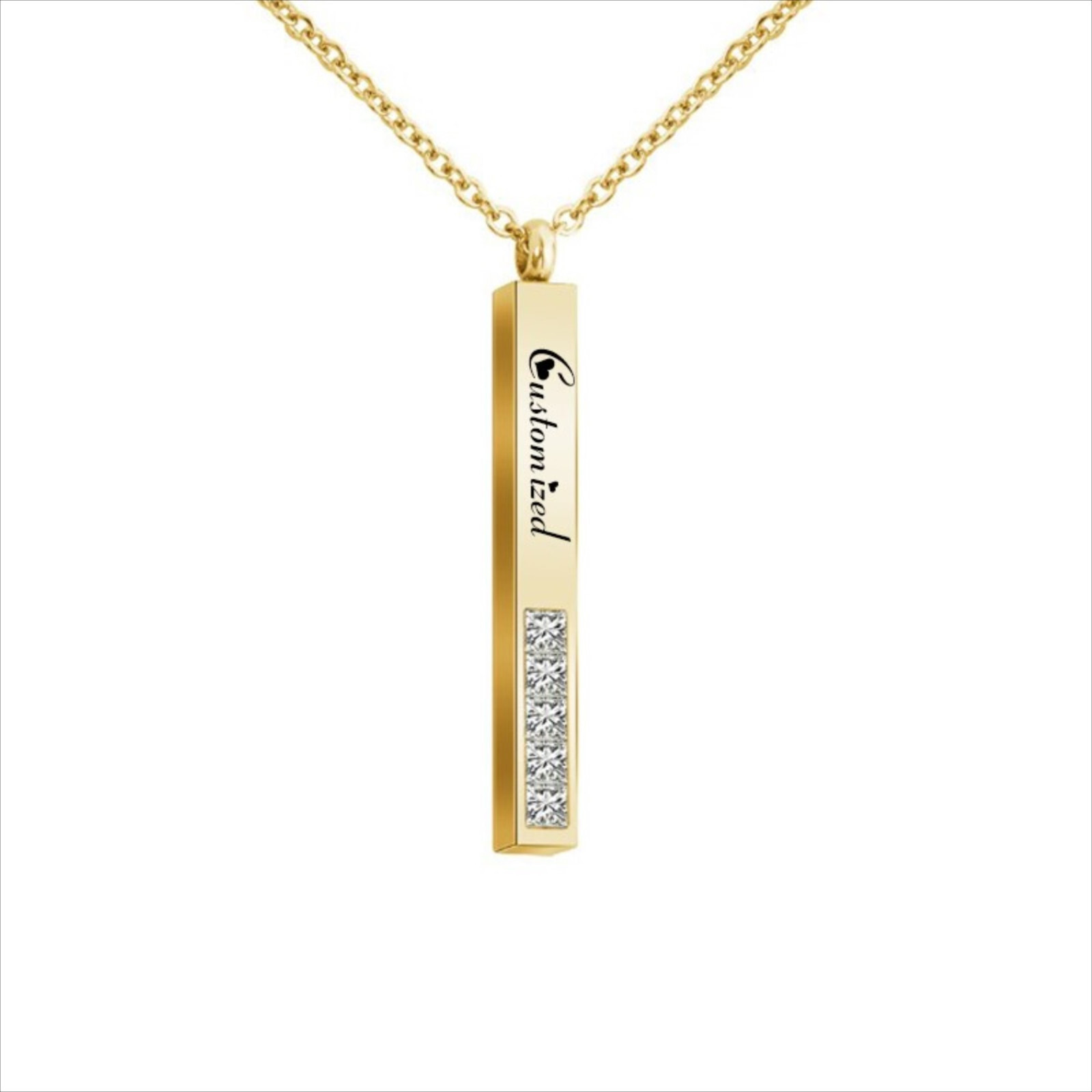 Personalized Vertical Crystal Bar Necklace, Custom Engraved 3D Name Necklace