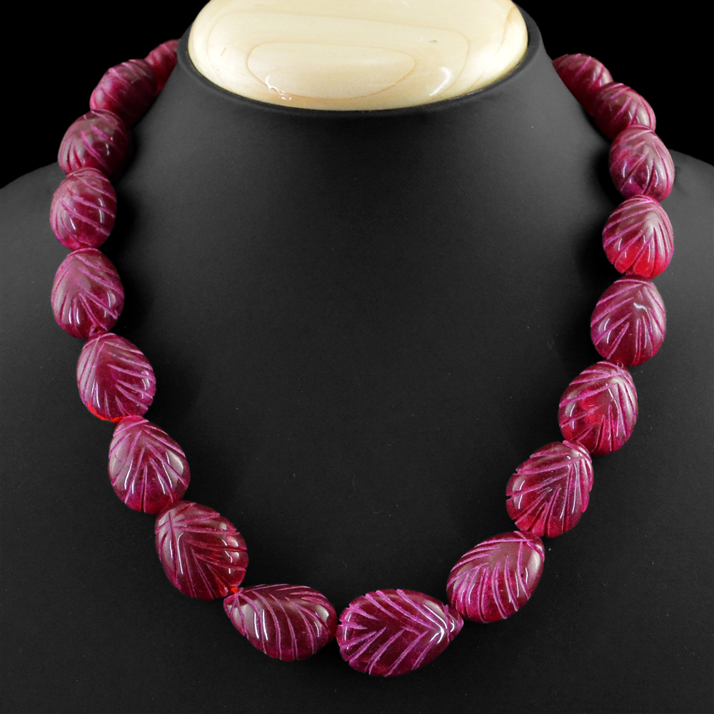 BEAUTIFUL 635.50 CTS EARTH MINED ENHANCED RUBY CARVED PEAR BEADS NECKLACE (DG)