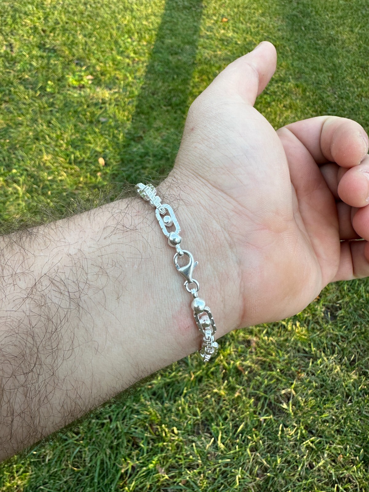 Real 7mm 925 Sterling Silver Custom Greek Key Hermes Rolo Link Chain Bracelet