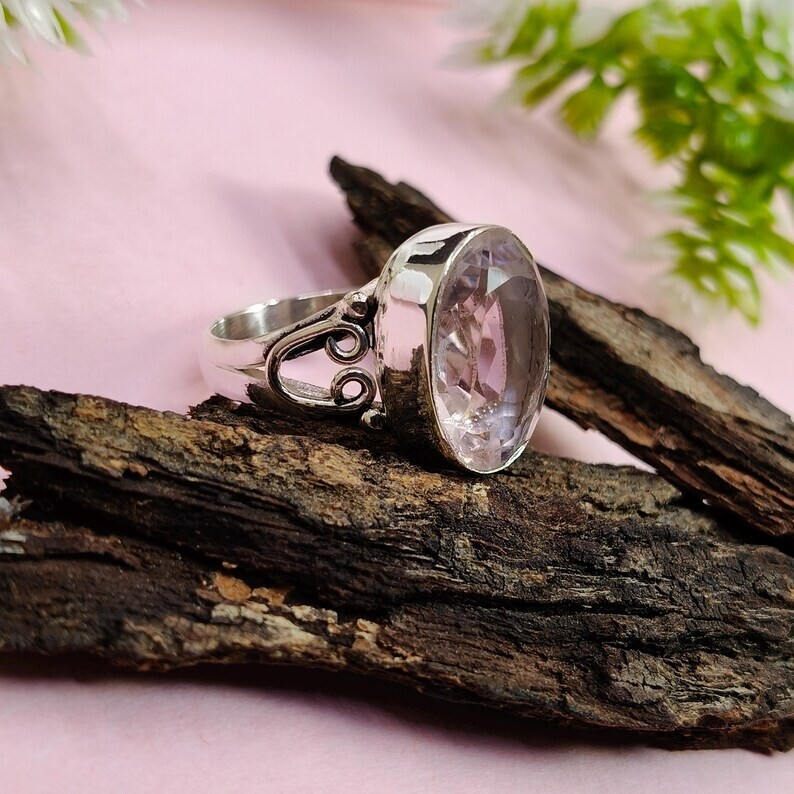 Oval Pink Morganite 925 Sterling Silver Band& Statement Ring Handmade All Size