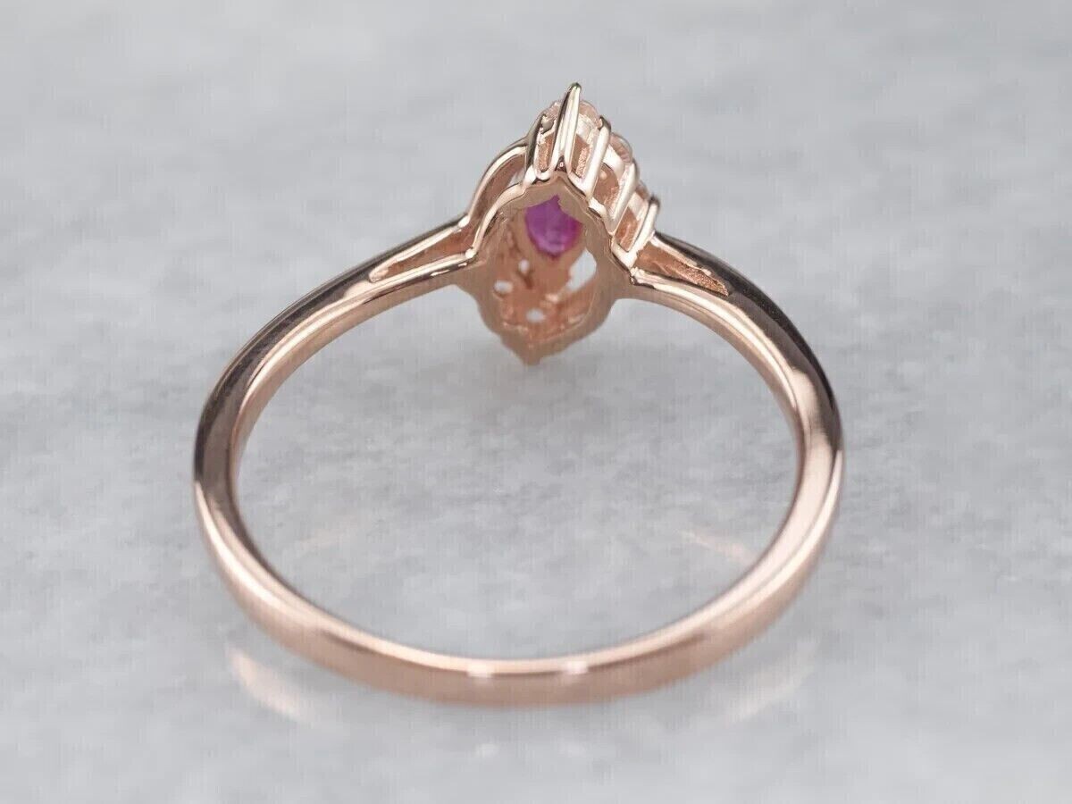 2.00 Ct Marquise Cut Created Red Ruby Engagement Halo 14K Rose Gold