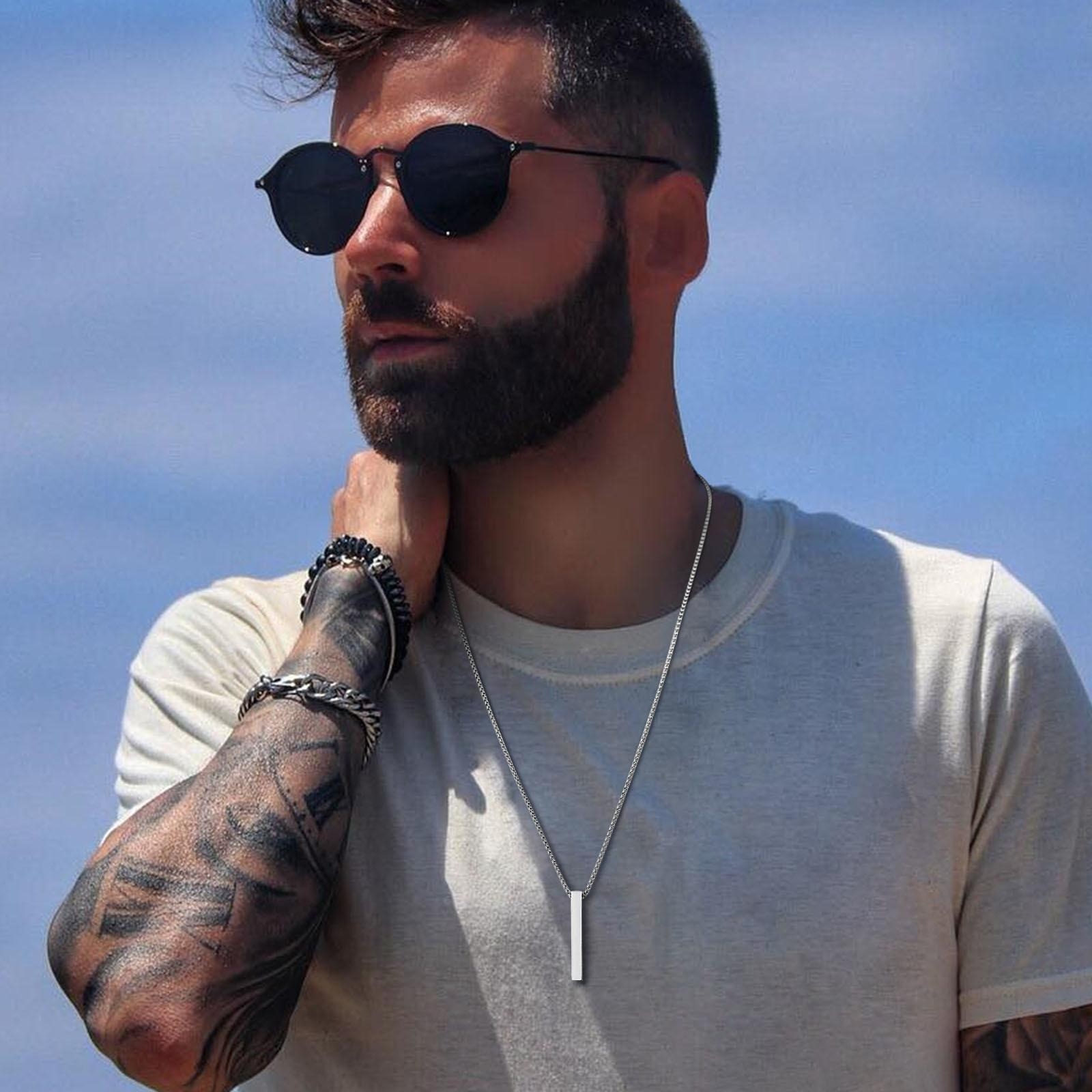 5mm Pillar Bar Necklace Men Women Stainless Steel Minimalist Unisex Pendant