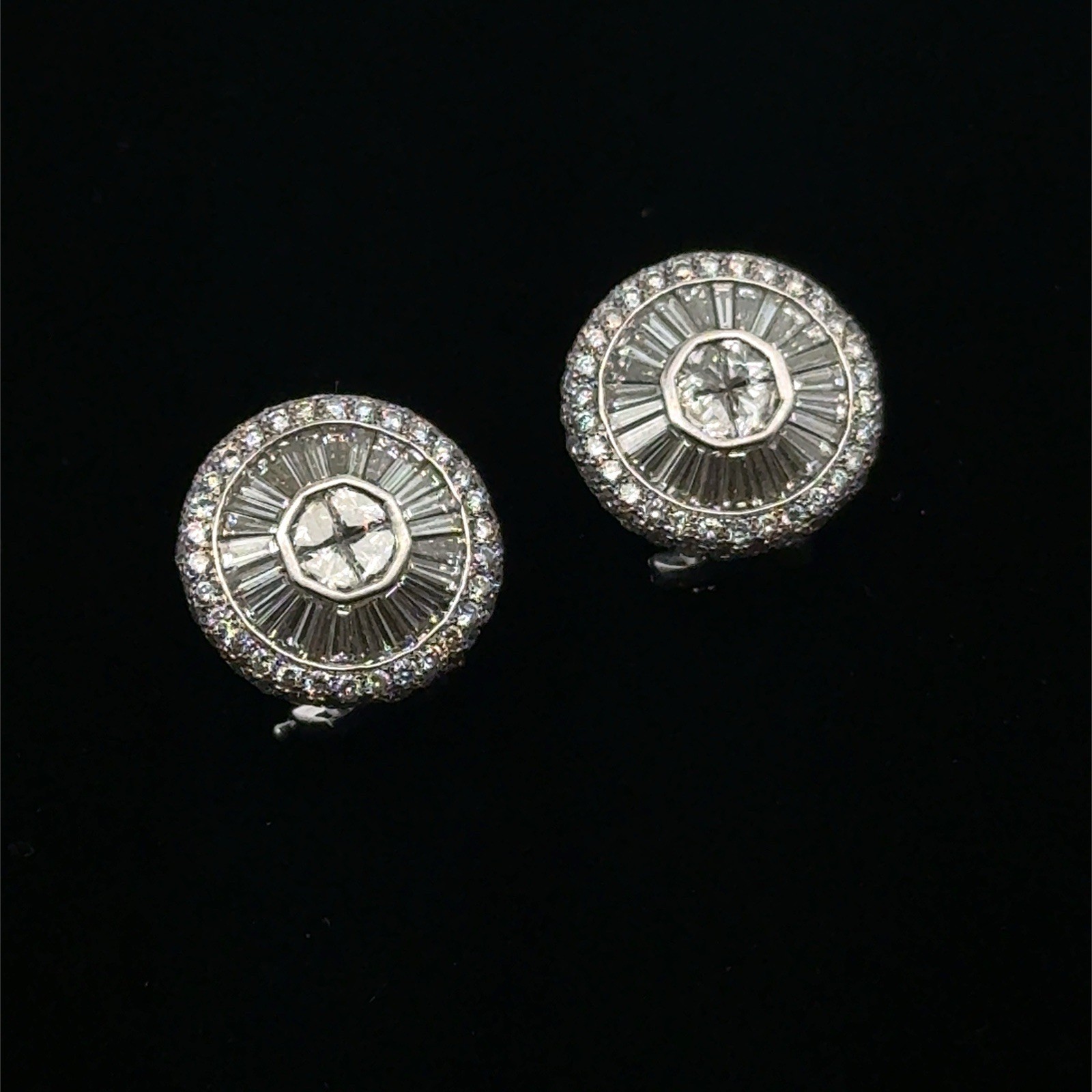 Nir Oliva 18k White Gold & Diamond Sunburst Halo Omega Back Earrings, 6.80g
