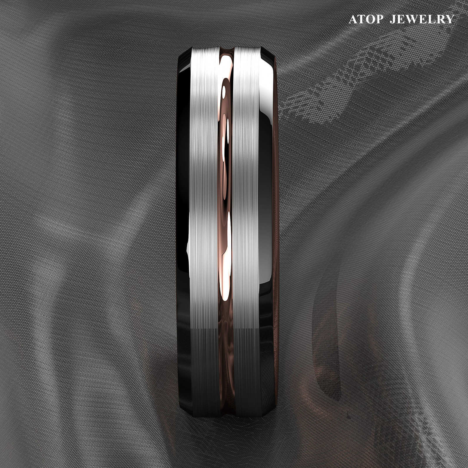 8/6Mm Silver Brushed Plated Metal Rose Gold ATOP Men Tungsten Wedding Band Ring