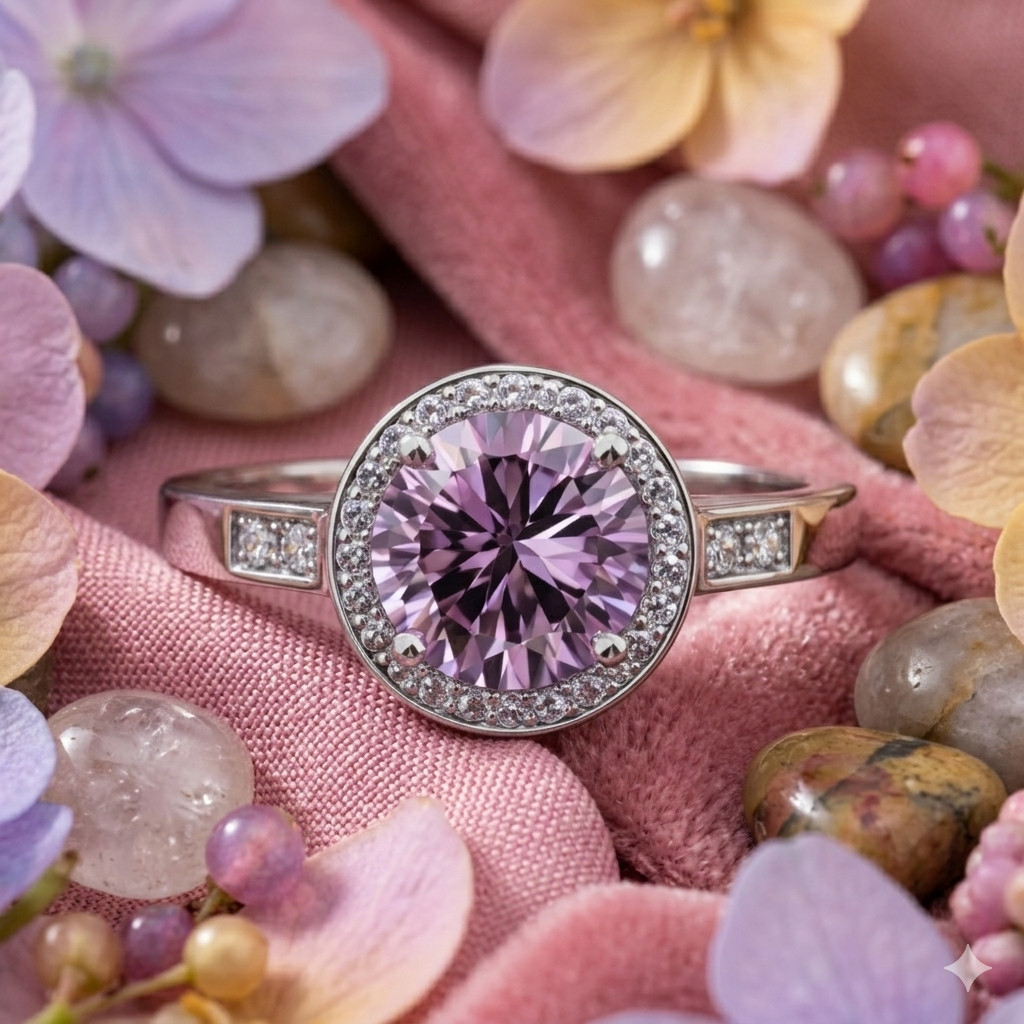 2.50 Ct Round Cut Natural Pink Sapphire Diamond Wedding Ring 14K White Gold 8