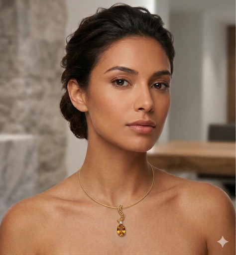 14K Yellow Gold Natural Citrine Gemstone Drop Necklace – Artistic Multi-Stone St