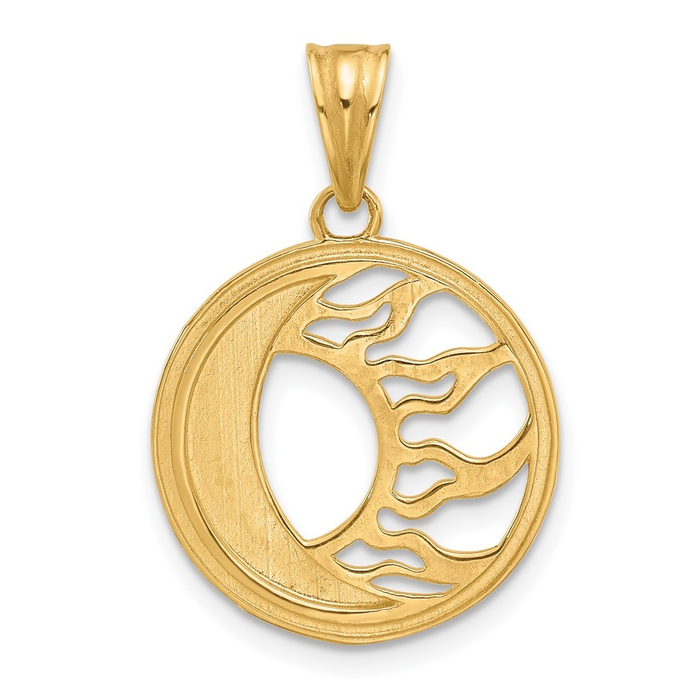 14K Two-tone Gold Sun and Moon Pendant 1.99g, L-27mm, 18.25mm for Mom