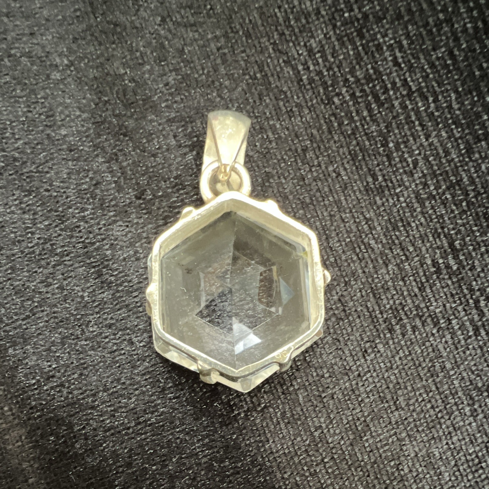 925 Silver White topaz Hexagon Charm Pendant, Prong Set Faceted Stone