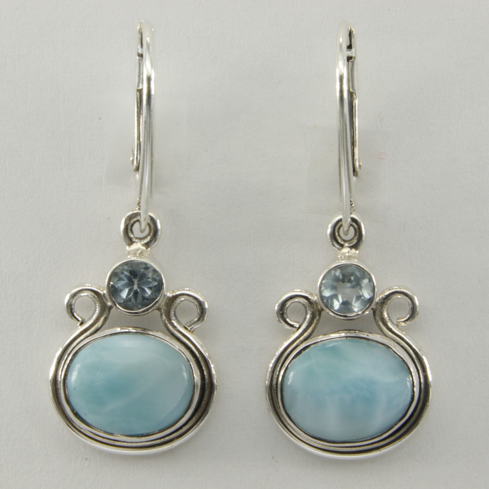 Blue Oval LARIMAR Topaz Dangle Drop Earrings 925 STERLING SILVER Leverback 6e