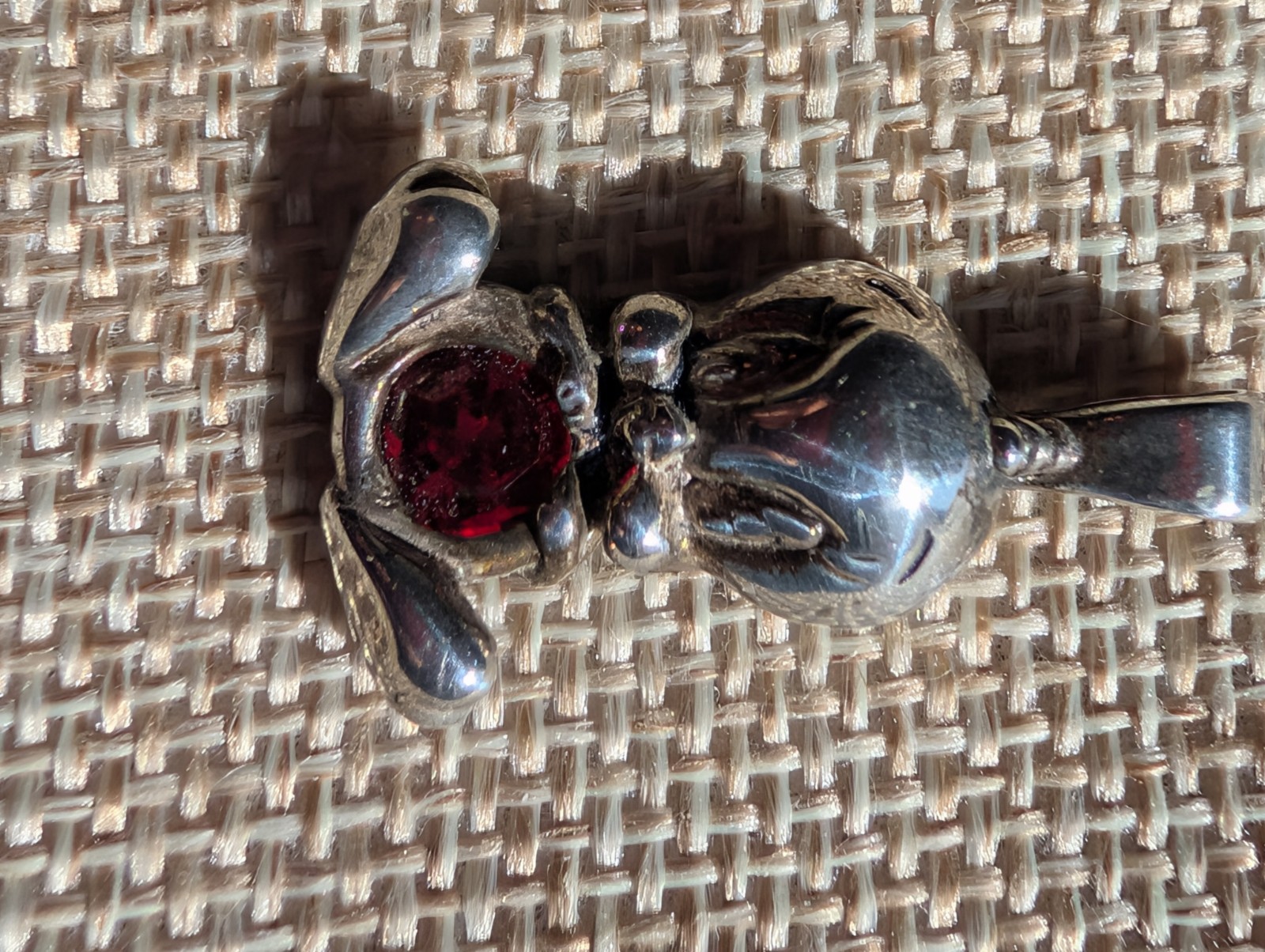 Vintage Tweety Bird Pendant Warner Bros. Sterling 925 red foil backed rhinestone