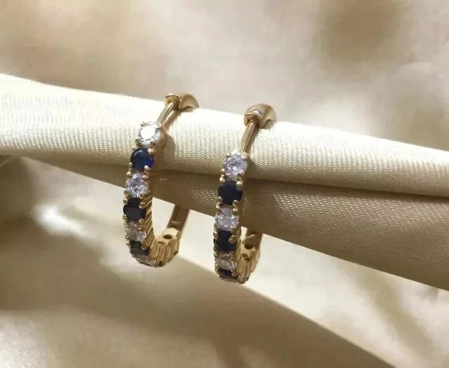 2Ct Round-Cut Lab Created Blue Sapphire Hoop Earrings 14K Yellow Gold Plated