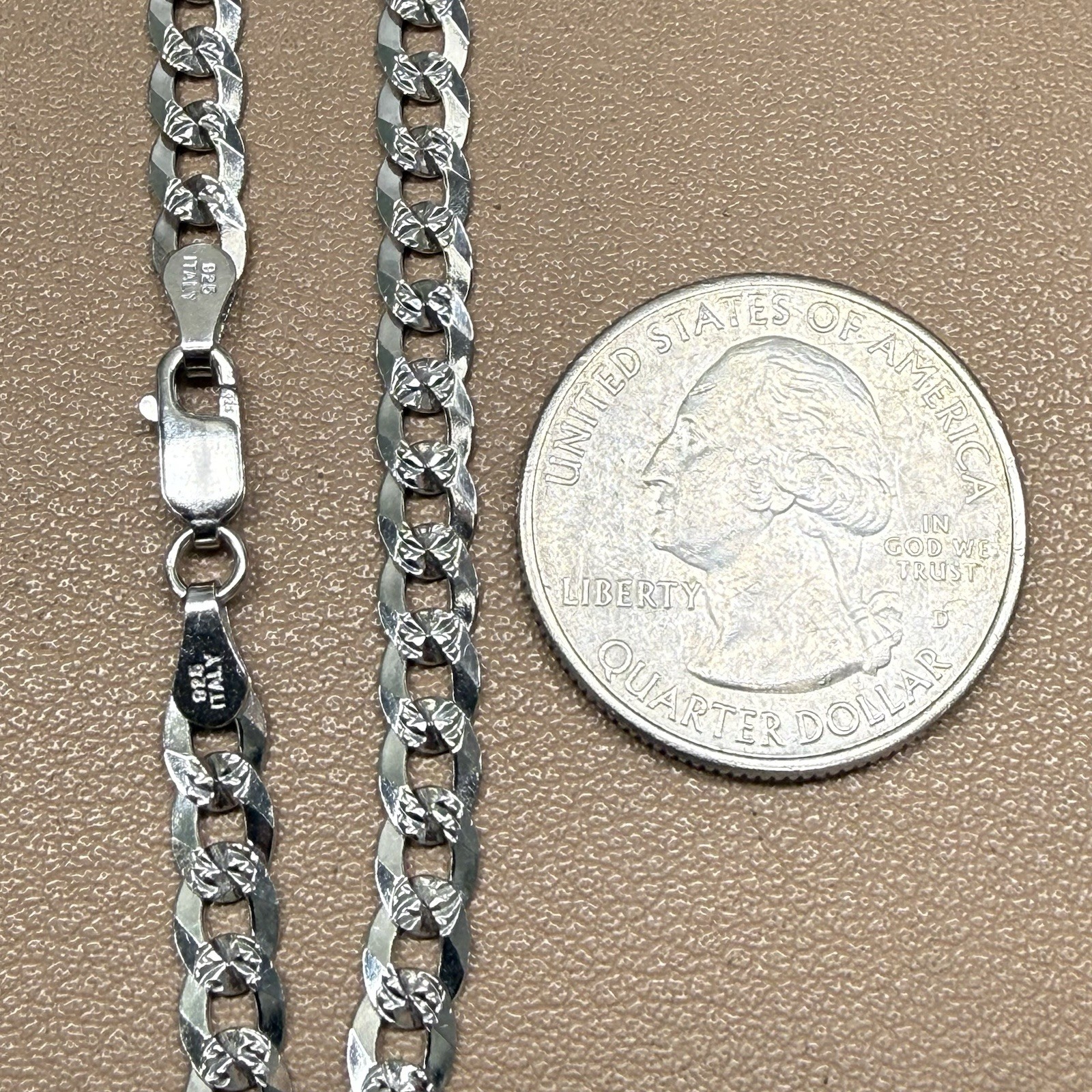 Flat CURB Diamond Cut LINK CHAIN BRACELET STERLING SILVER 925 ITALY 4.7mm 7.5”