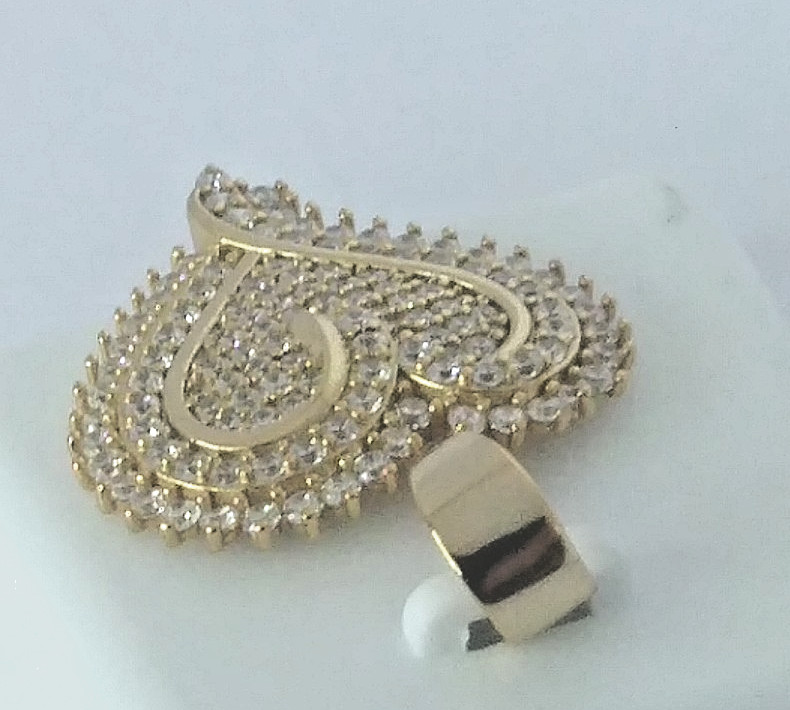 925 STERLING SILVER MICRO-PAVE CZ HEART PENDANT for necklace GOLD PLATED 30x23mm