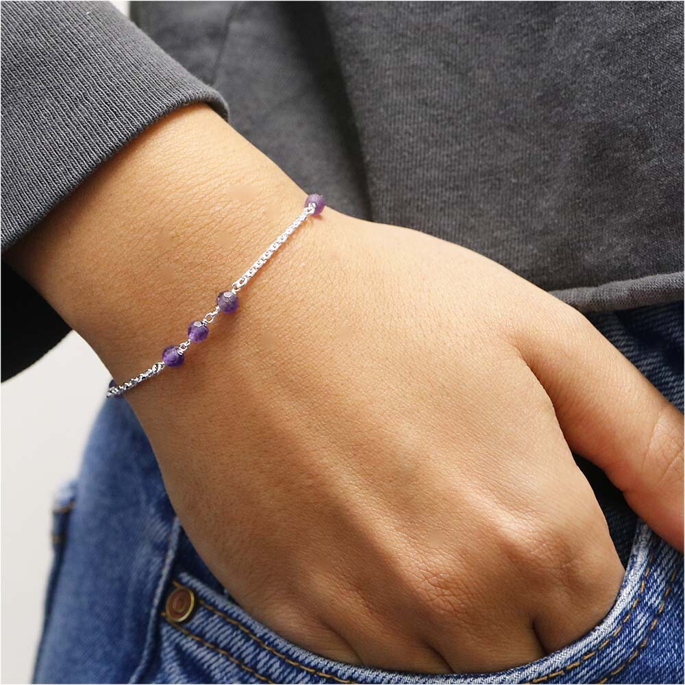 Verona Jewelers 925 Sterling Silver Amethyst Adjustable Charm Bead Bracelet