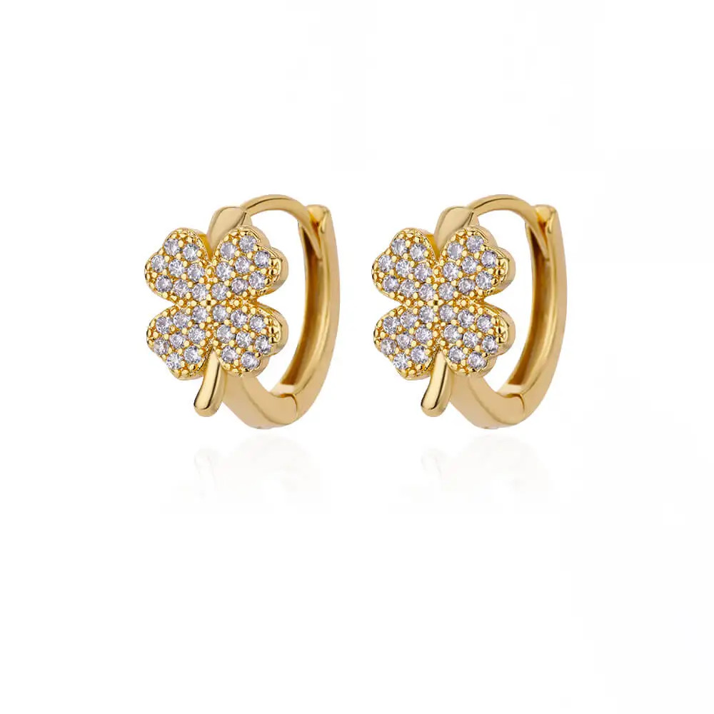 Huggie Hoop Earrings Women Gold Stainless Steel CZ Trendy Snowflake Flower