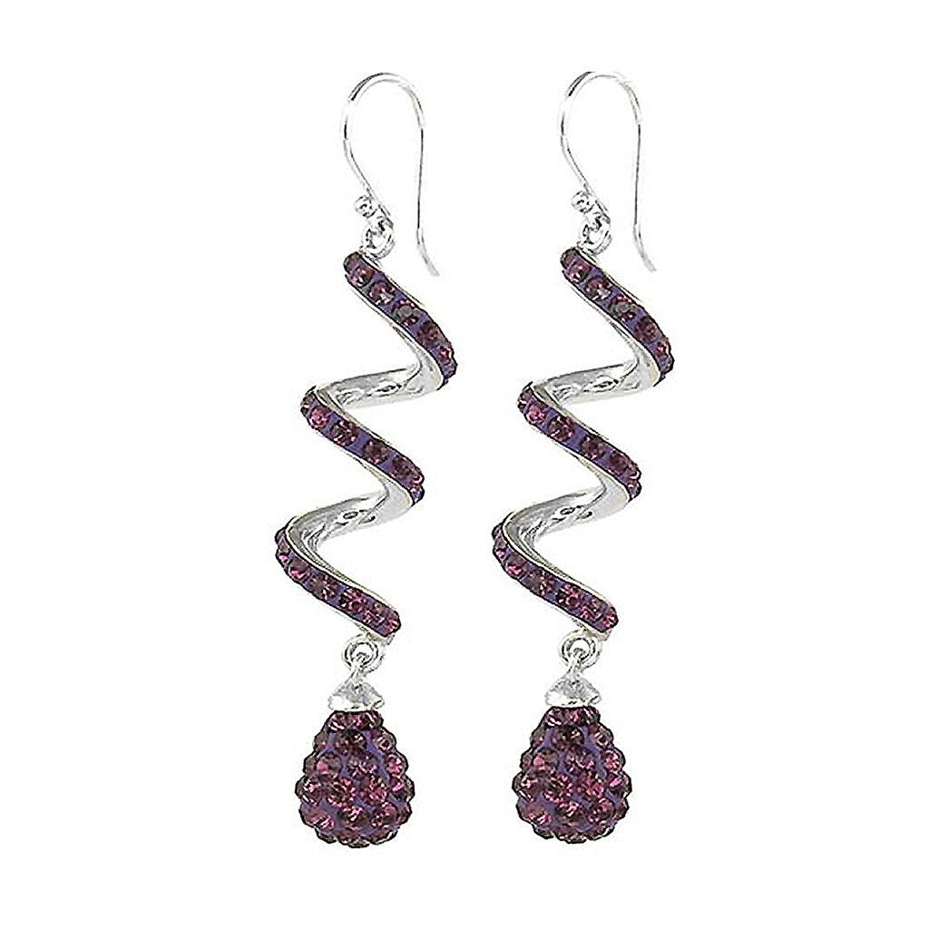 14K White Gold Plated Amethyst Spiral Shape Crystal Drop Dangle Hook Earrings