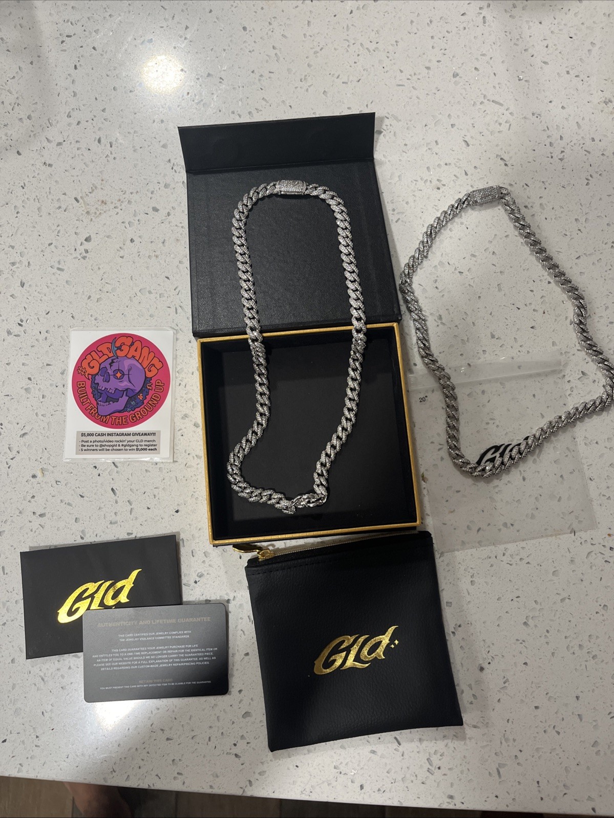 GLD Shop Cuban Chain White Gold Plated 20-inch, 24-inch, 2 chains for 500