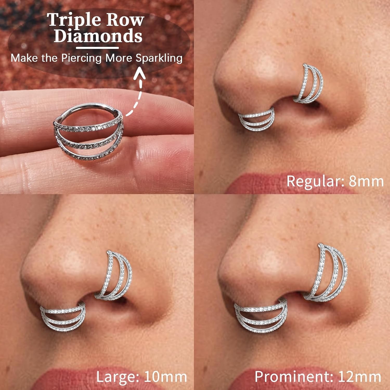 18G Double/Triple Stack Hinged Septum Clicker Titanium Nose Hoop Rings Earrings
