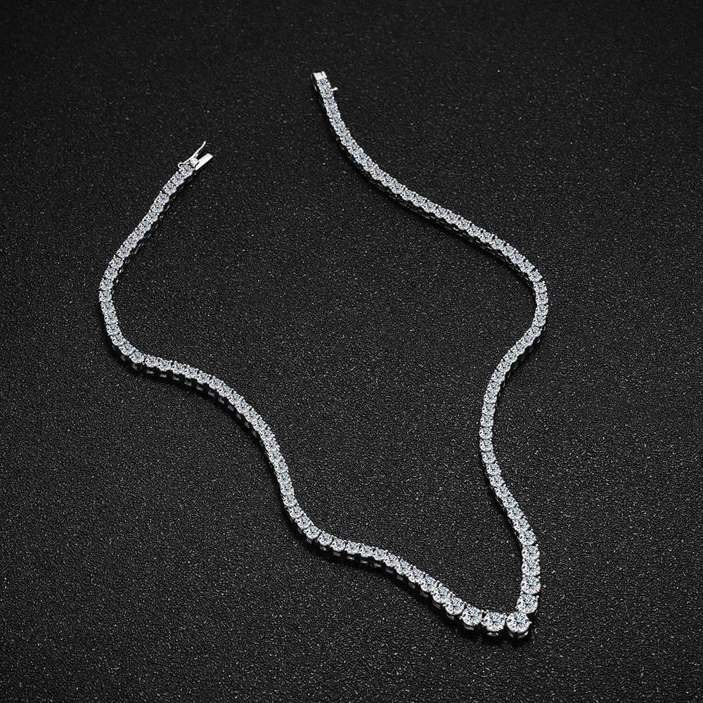 V-shaped All Moissanite Diamond Tennis Necklace with Gra for Women 925 Silver