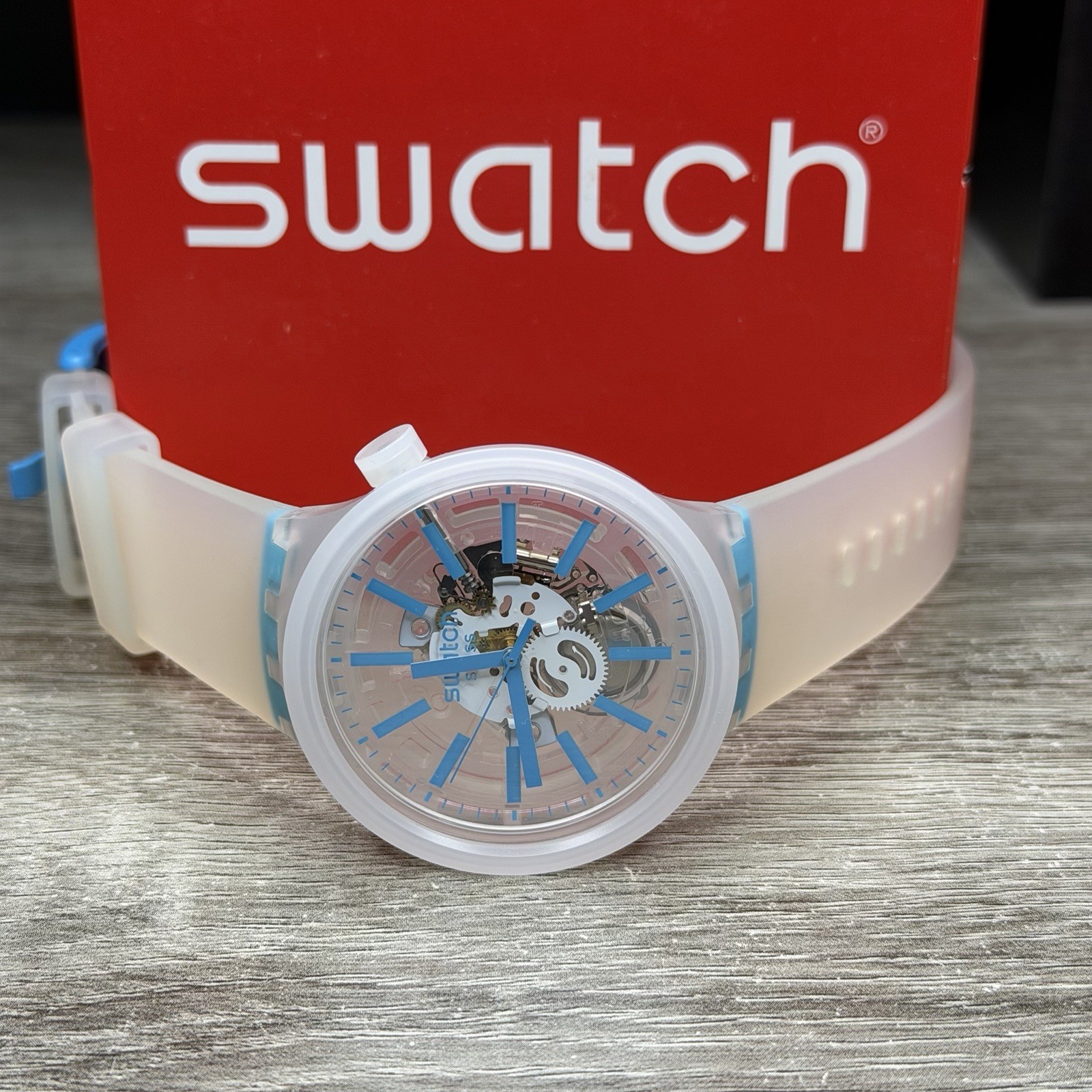 NEW✅SKELETON✅ Swatch Big Bold BLUEINJELLY Transparent Men’s Watch SO27E105