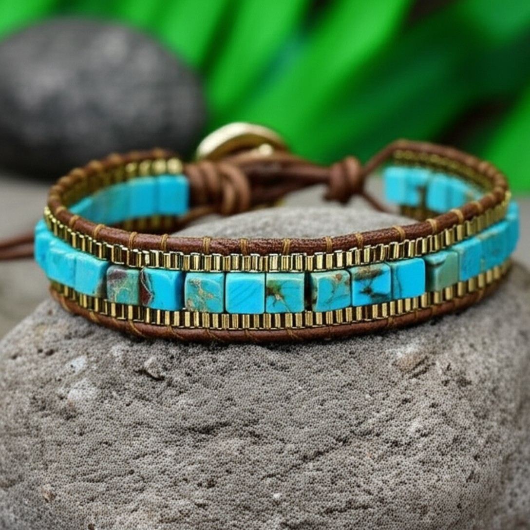 Handmade Natural Turquoise Beads Reiki Chakra Bangle Cuff Bracelet Unisex Gift