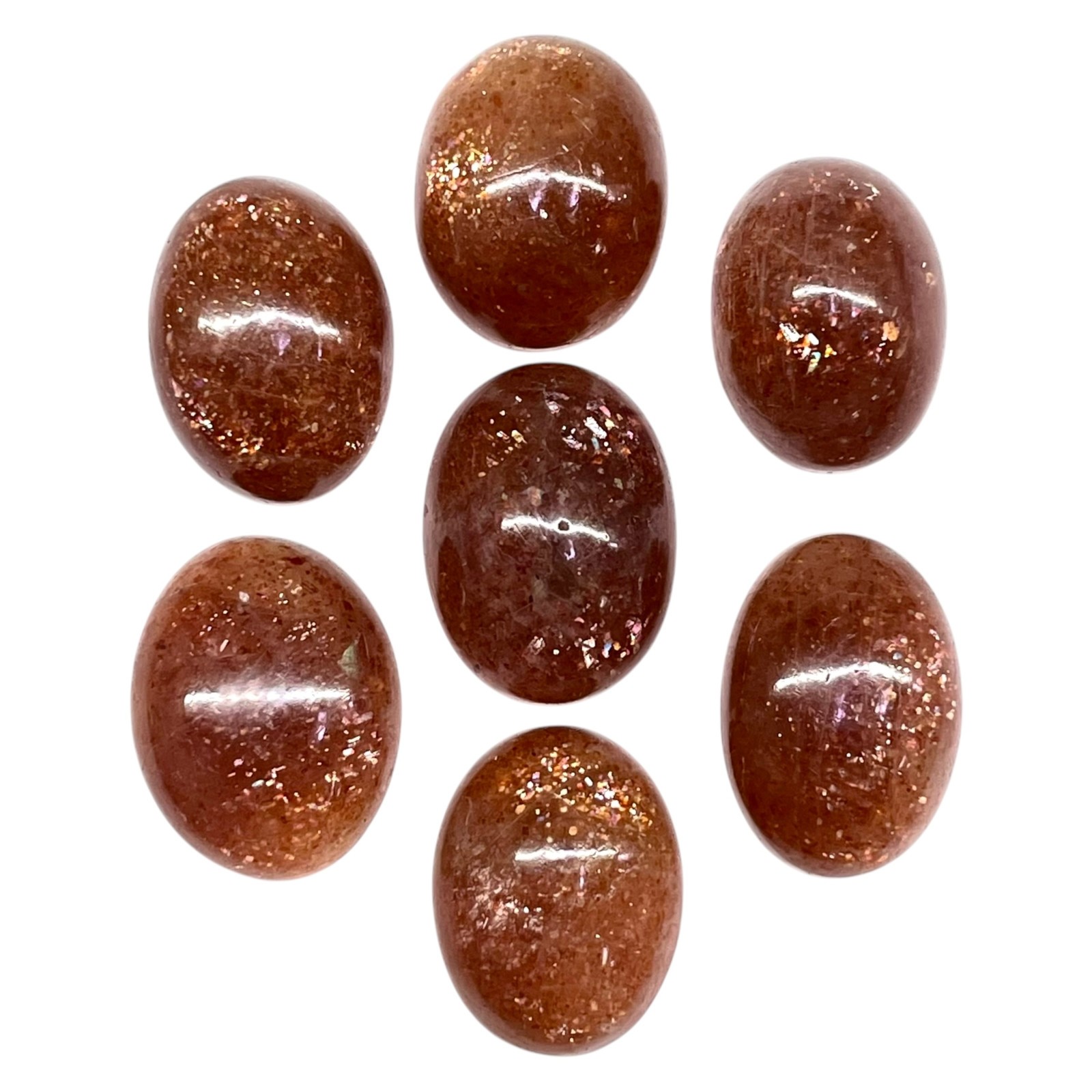 7 Pcs Natural Sunstone 17-19mm Glossy Orange Loose Cabochon Gemstones Lot