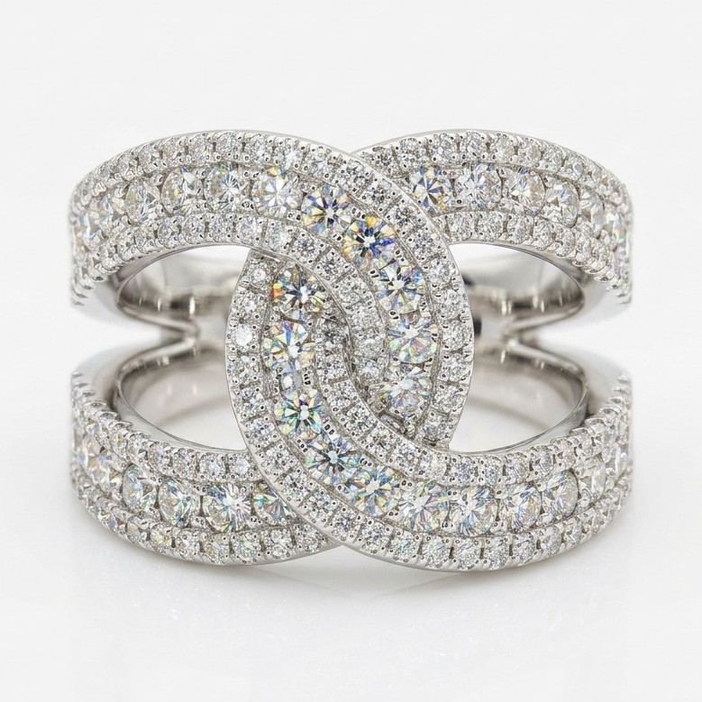 Silver Tone Pavé Cubic Zirconia Knot Band Ring Size 7, Stackable