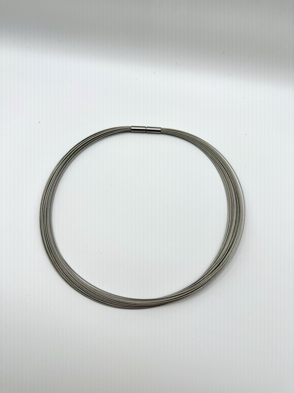 Multi-Wire Silver Tone Choker Collar Necklace, Metal Wire Chain, Barrel Clasp