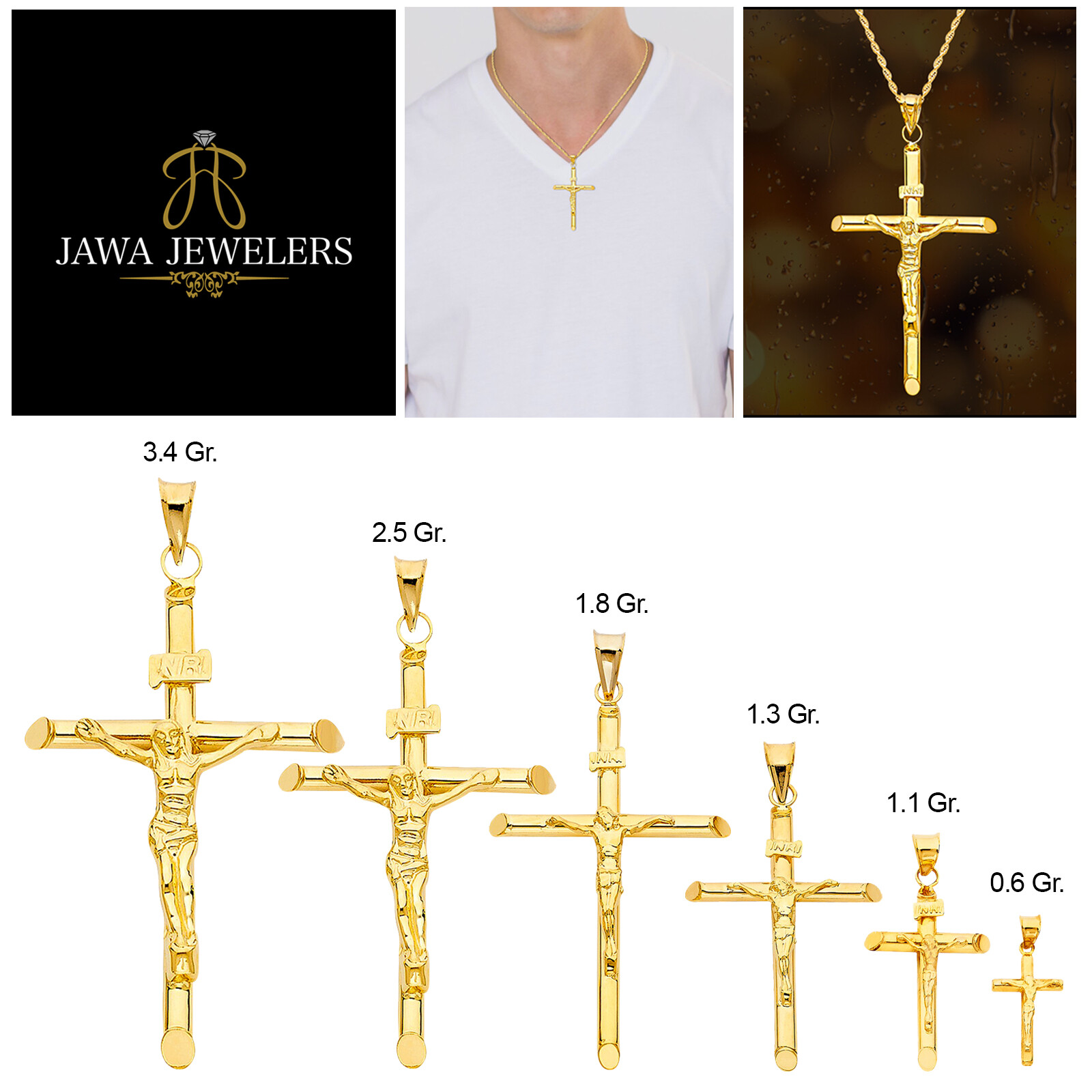 Mens 14k Yellow Gold Jesus Religious Crucifix Cross Pendant