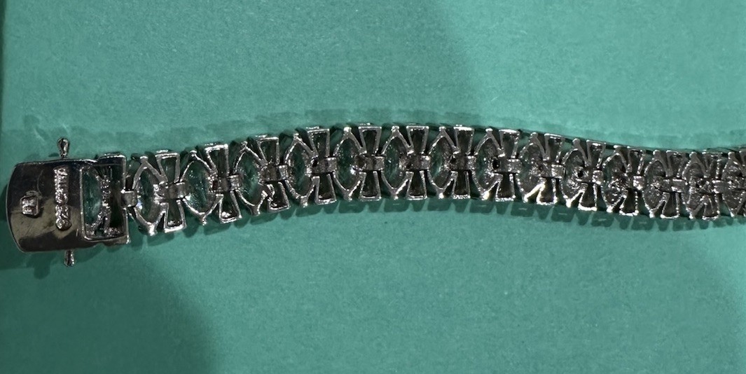 FE 925 Sterling Silver Tennis Bracelet Marquise & Tapered Baguette Stones 7.5”