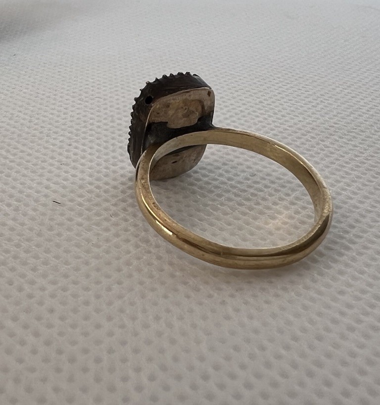 Antique Turquoise Mourning Ring with 9 Carat Gold Shank (Size N)