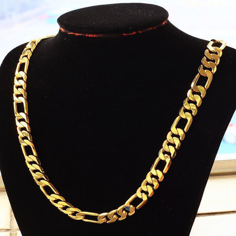 Unisex Real 18K Gold Filled 20 inch 6mm Wide Italian Figaro Chain Necklace K139G