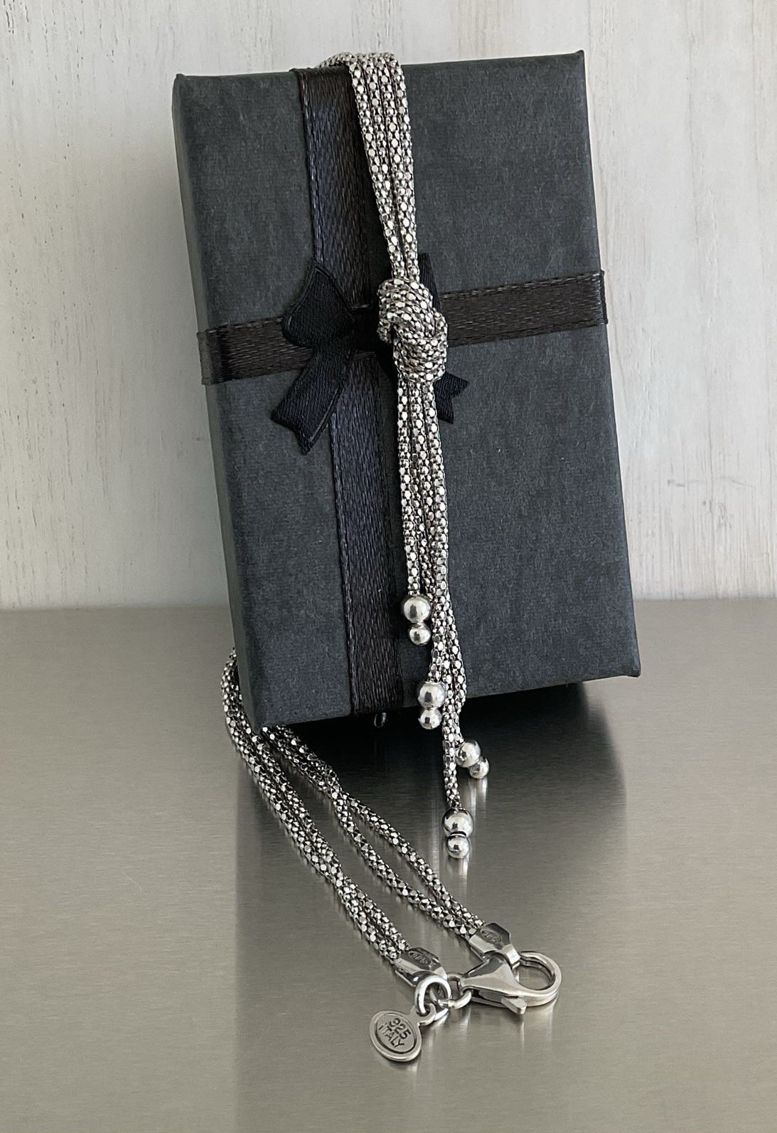 Silpada Retired Necklace “Forget Me Knot” Double Strand Popcorn Chain 16.5″