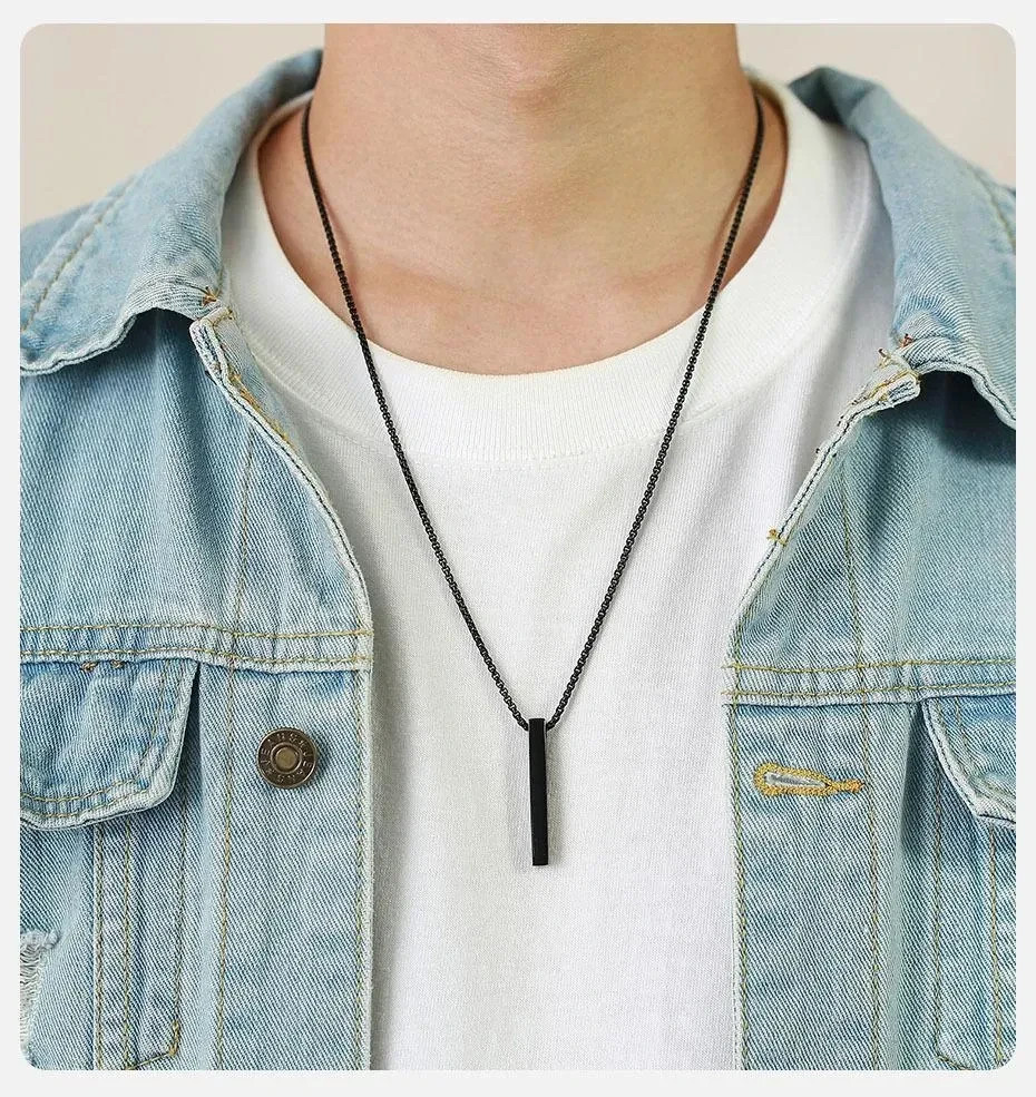 5mm Pillar Bar Necklace Men Women Stainless Steel Minimalist Unisex Pendant