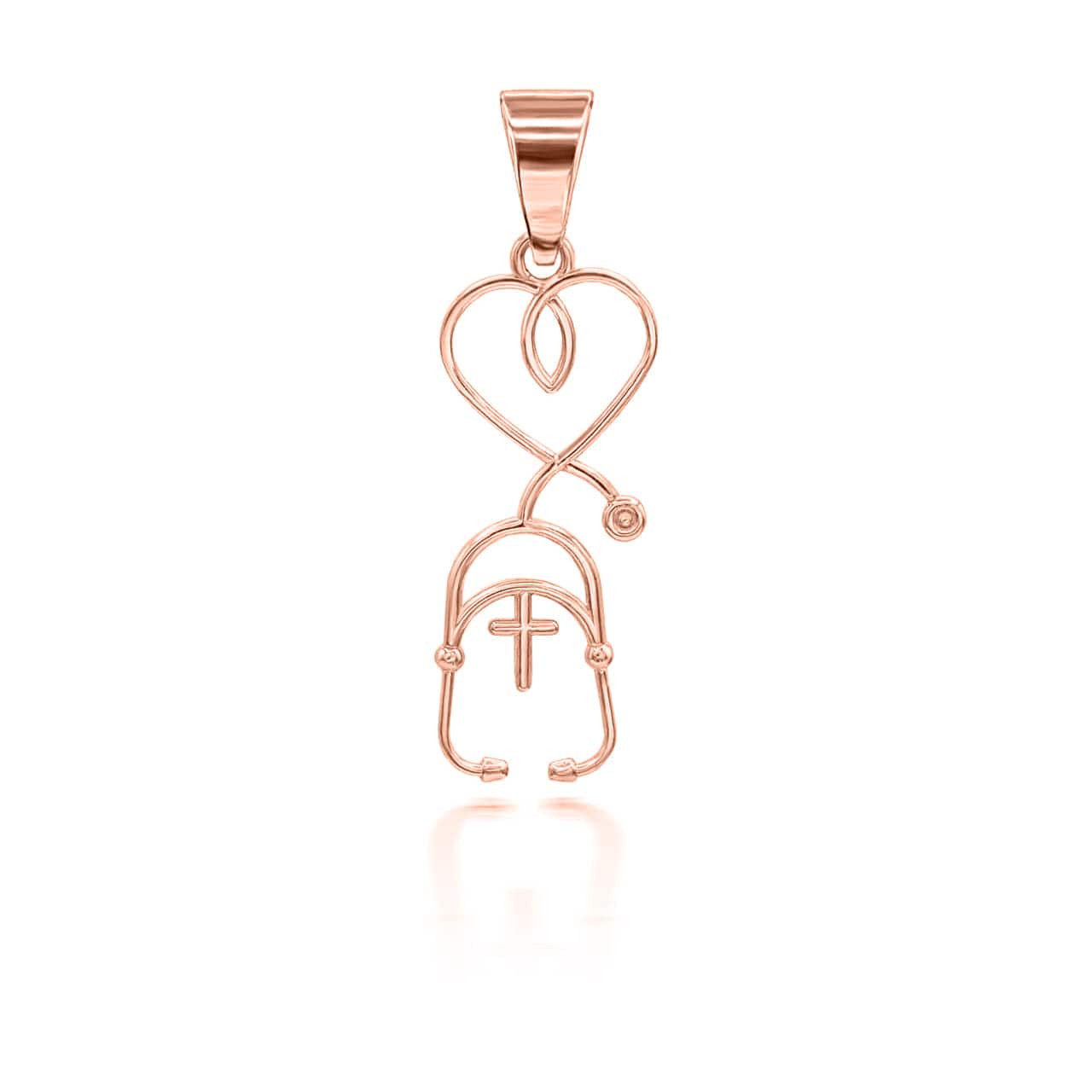 Gold Cross Stethoscope Pendant Necklace (Available in Yellow/Rose/White Gold)