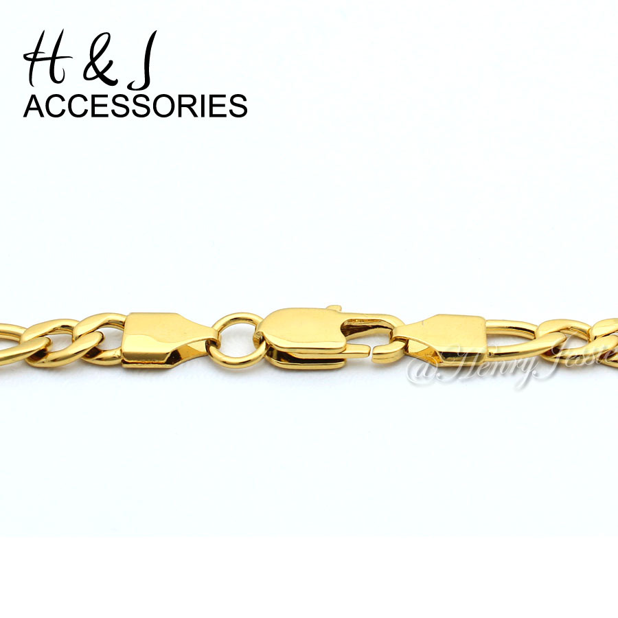 7″-10″MEN WOMEN Stainless Steel 6mm Gold Plated Figaro Link Chain Bracelet
