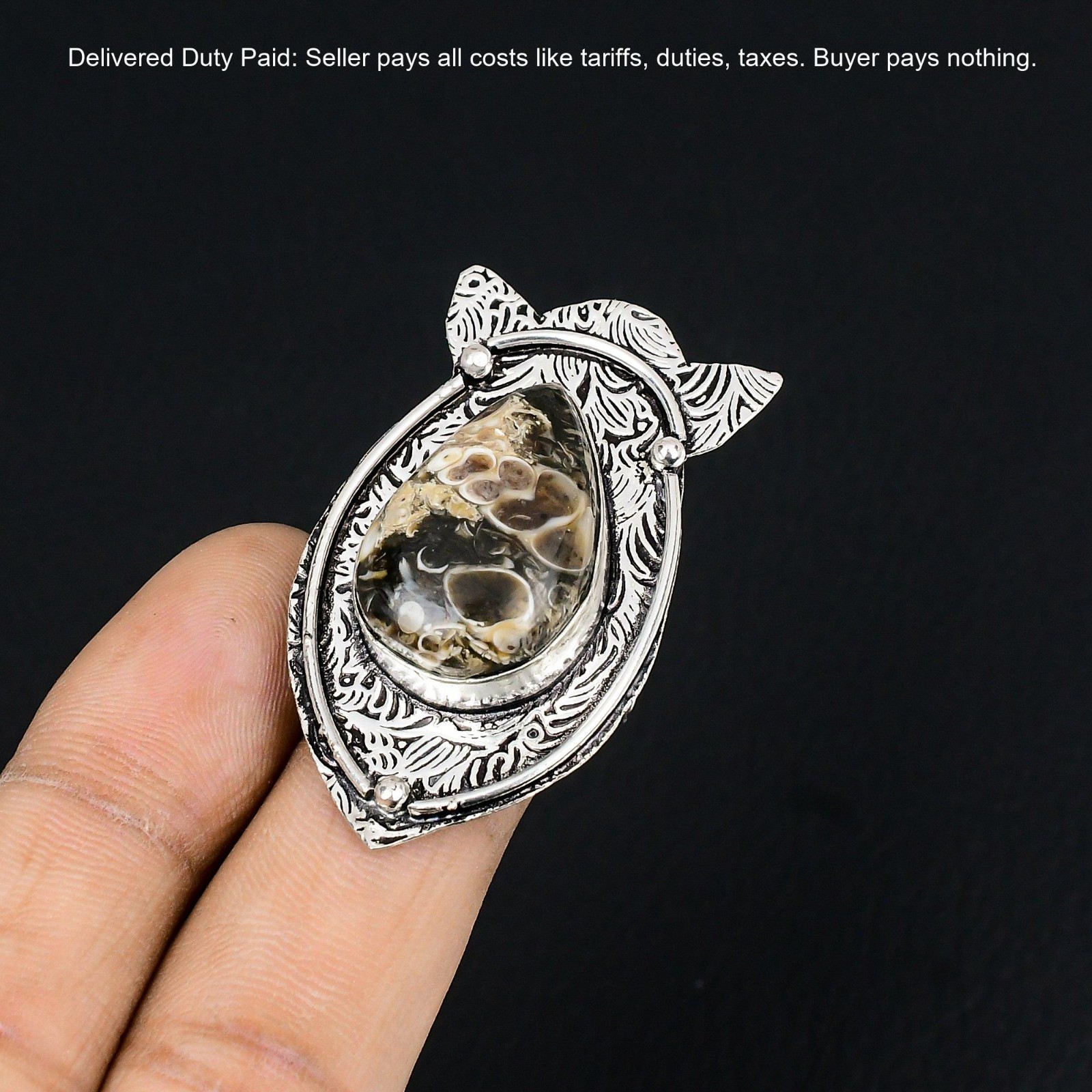 Turritella Agate Stone Not Applicable Unique New Ring Size 8 925 Sterling Silver