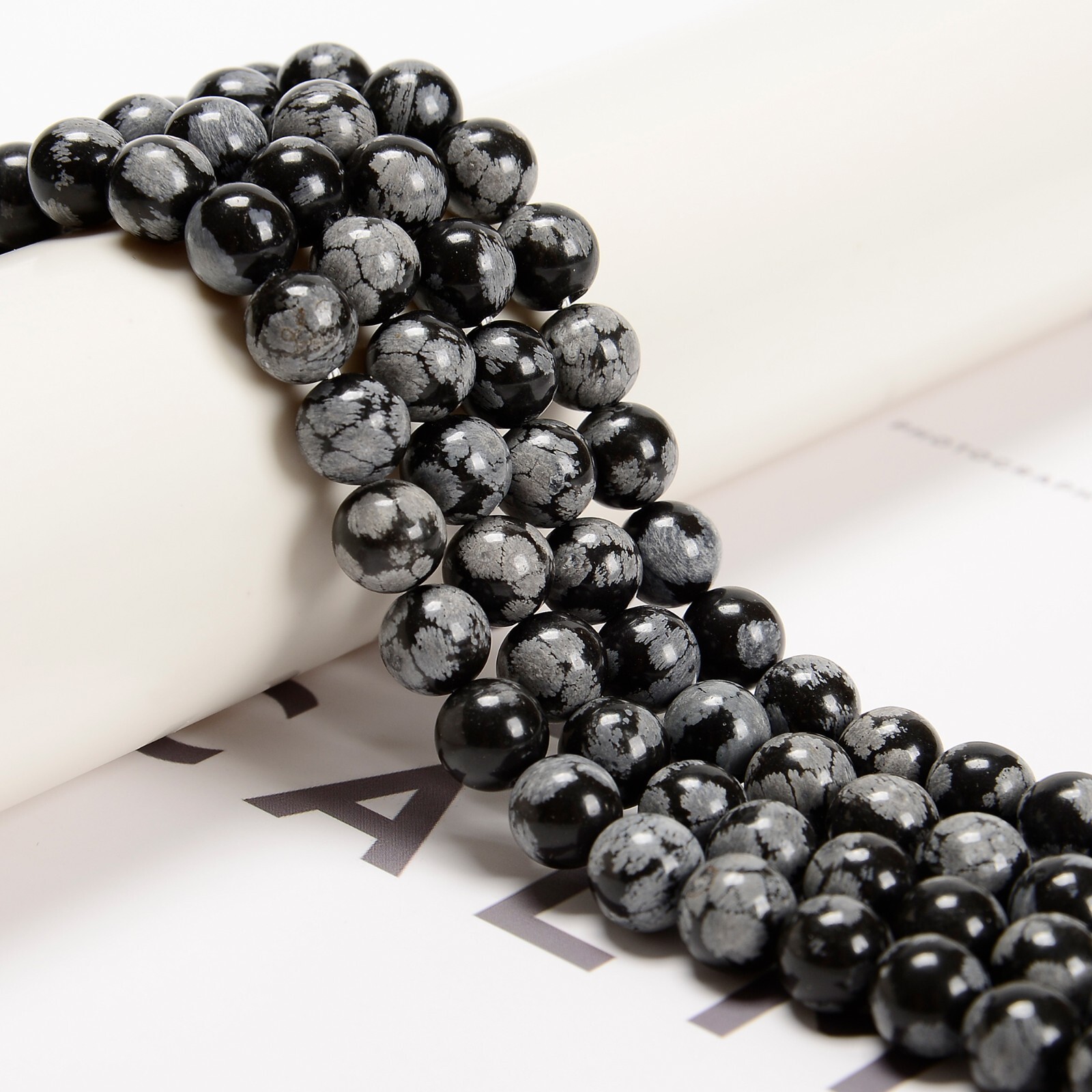 Snowflake Obsidian Smooth Round Beads 2mm 4mm 6mm 8mm 10mm 12mm 15.5″ Strand