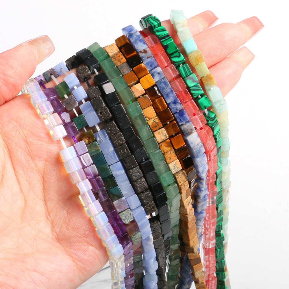 Loose Square Cubes Beads 4mm Gemstone Crystals Spacer Strand DIY Jewelry Making