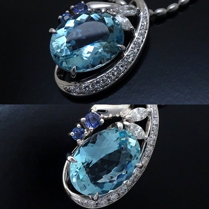 Irradiation Blue Topaz Platinum900 Necklace Diamond Sapphire /74838