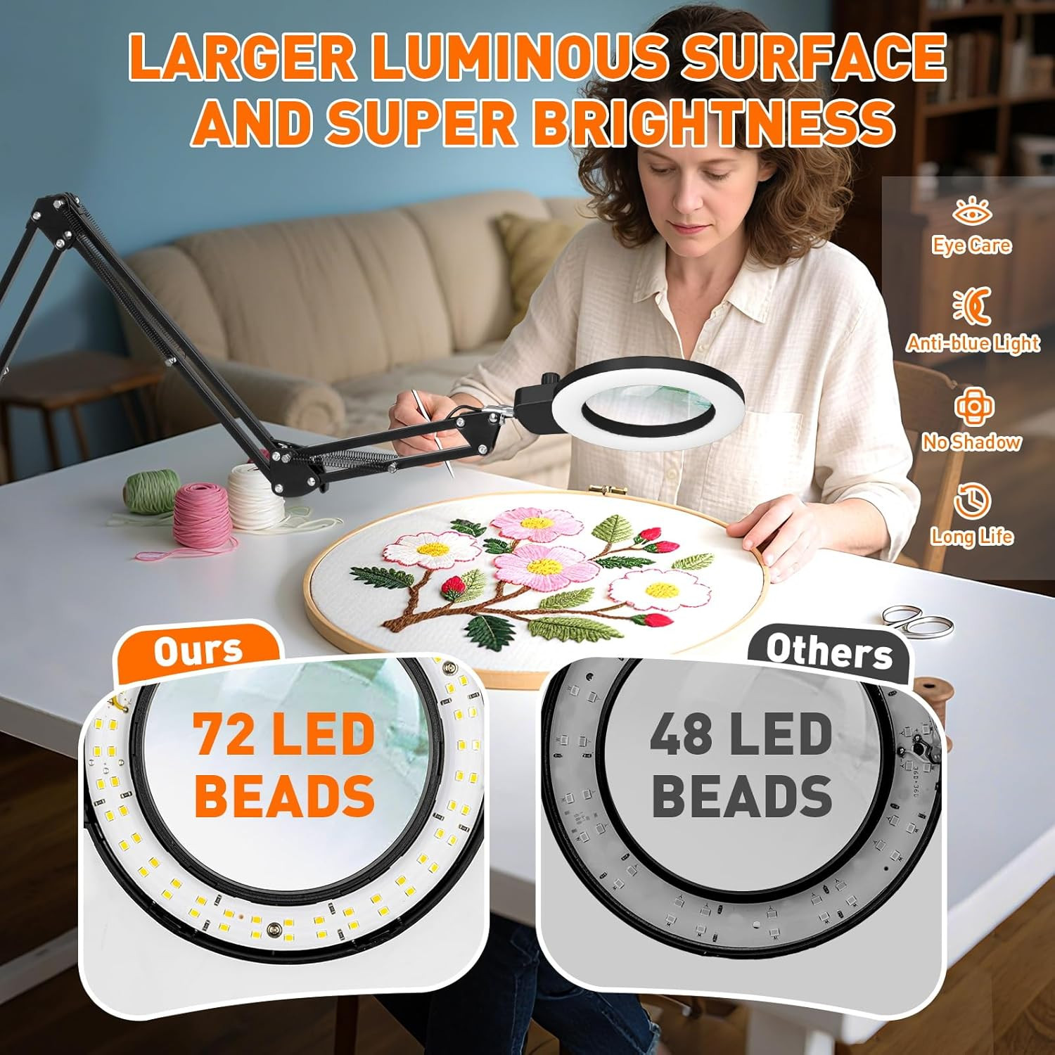 12X Magnifying Glass with Light and Stand, Extra-Long Arm Magnifying Lamp Overhe
