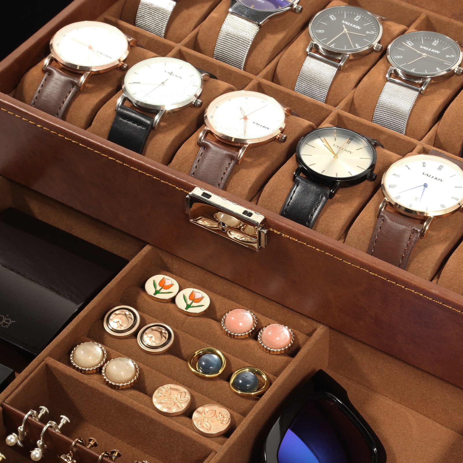 3/6/8/10/12/24 Slot PU Leather Watch Box Organizer Jewelry Display Storage Case