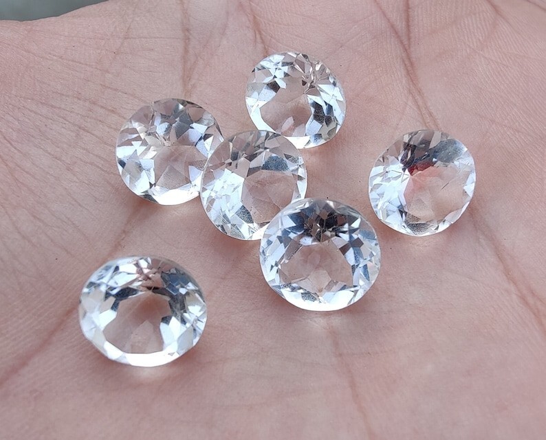 Natural Crystal Quartz Round Faceted Cut Loose Gemstones for Jewelry Making