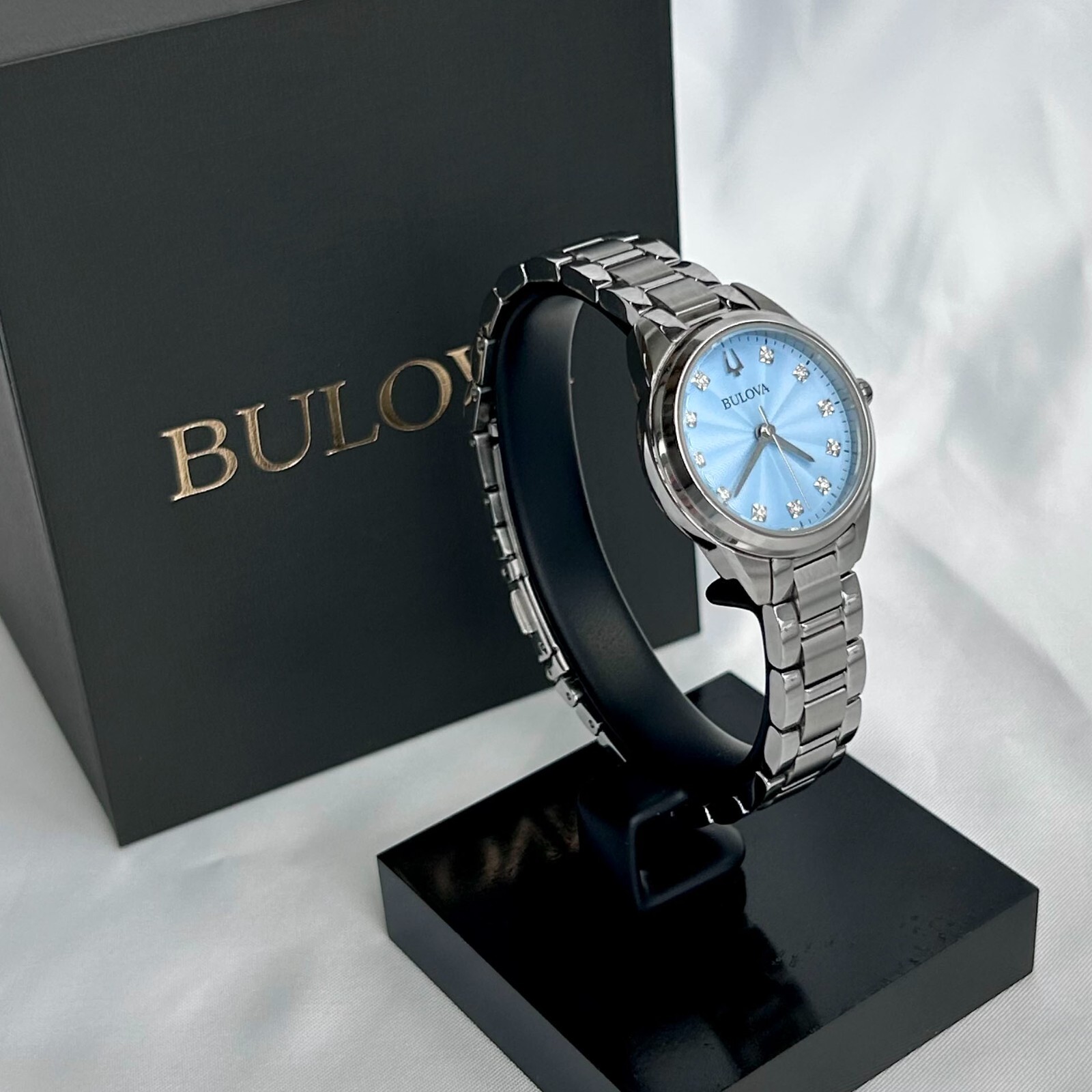 Bulova Sutton Diamond Blue Dial 96P250 Women’s 28mm Quartz Watch-New w/box